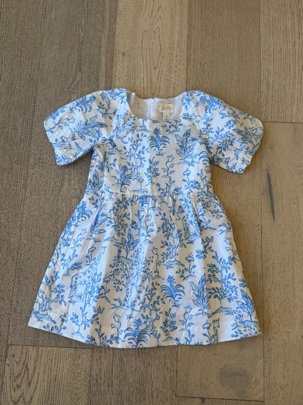Lilly Pulitzer Blue & White Toile Puff Sleeve Dress | Girls Size 6 | NWOT